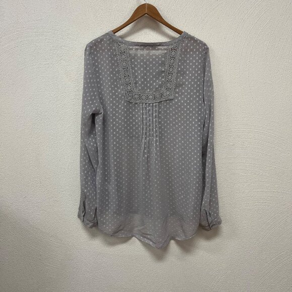 Daniel Rainn Womens Polkadot Gray Textured Sheer 3/4 Sleeve Blouse sz Large - Picture 5 of 12